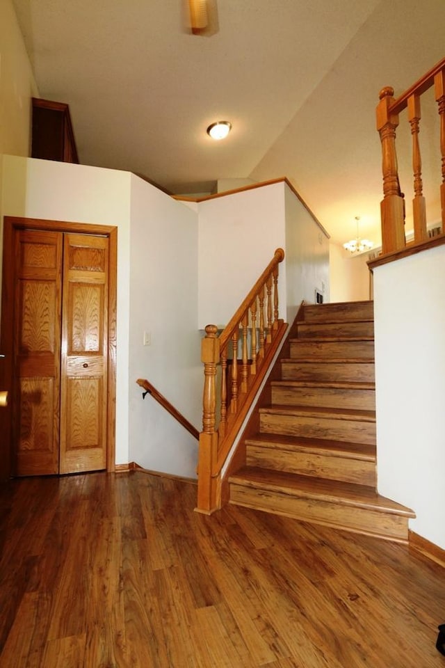 stairway featuring hardwood / wood-style floors