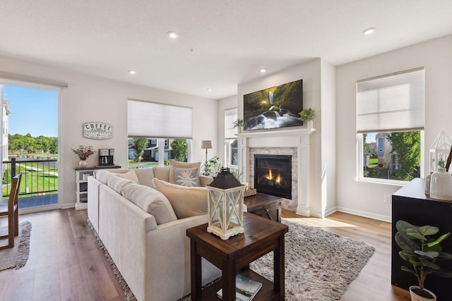 living room with light hardwood / wood-style flooring