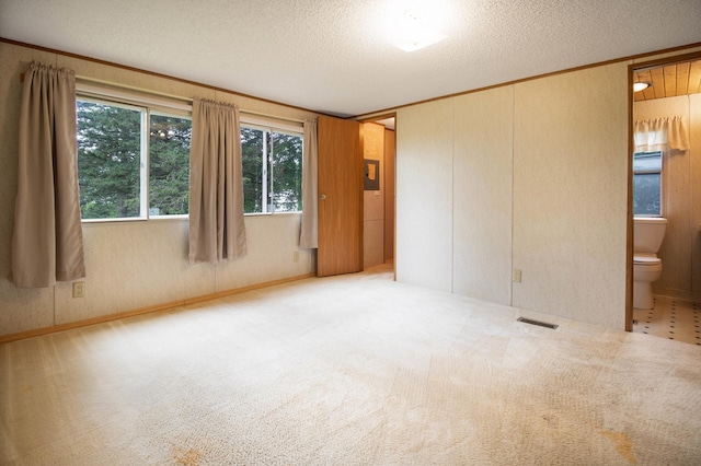 carpeted spare room with a textured ceiling