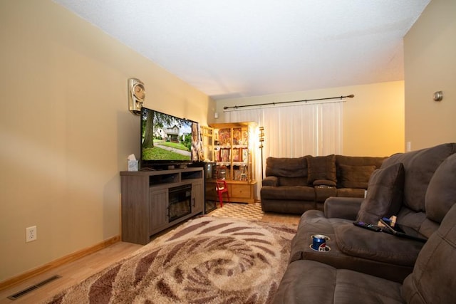 living room with light wood-type flooring