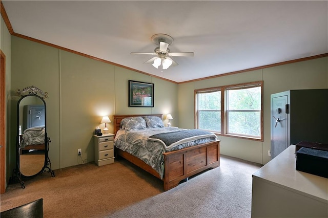 bedroom featuring ornamental molding and ceiling fan