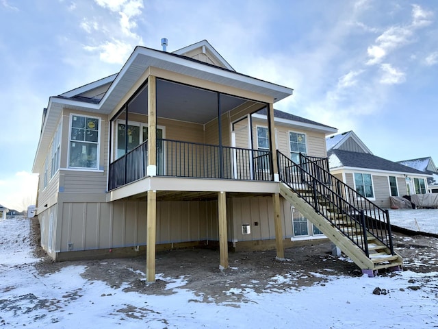 view of snow covered property