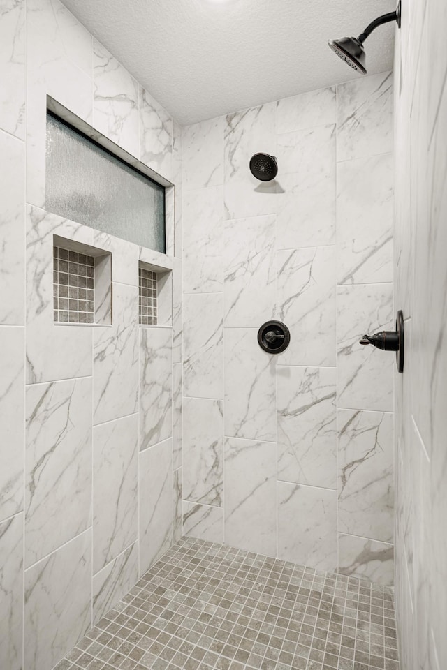 1105 136th St E, Rosemount, MN 55068 - bathroom with tiled shower and a textured ceiling