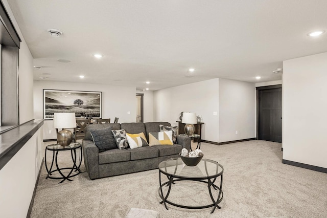 1105 136th St E, Rosemount, MN 55068 - living room with light colored carpet, recessed lighting, and baseboards