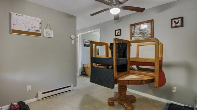 interior space featuring ceiling fan and a baseboard radiator