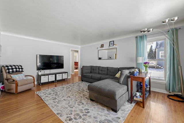 living room with wood finished floors and baseboards