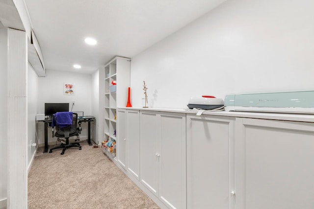 office area featuring light carpet and recessed lighting