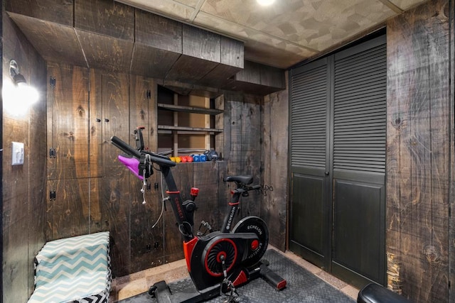 exercise area with wooden walls