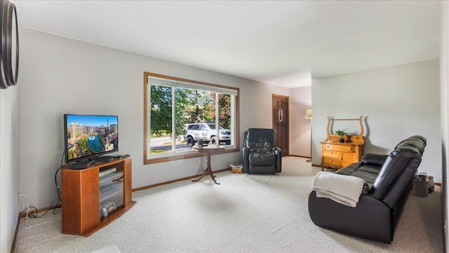 living area with carpet and baseboards