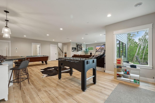 3028 Pinewood Rd SE, Rochester, MN 55904 - rec room featuring billiards table, light wood-style floors, recessed lighting, and baseboards