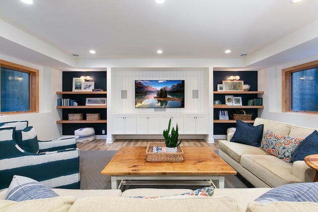 living room with light hardwood / wood-style floors