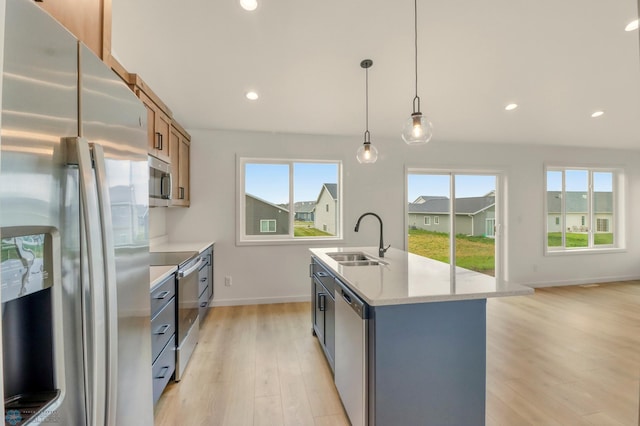 7043 Benji Ln, Fargo, ND 58047 - kitchen featuring stainless steel appliances, a sink, light wood-style flooring, healthy amount of natural light, and recessed lighting