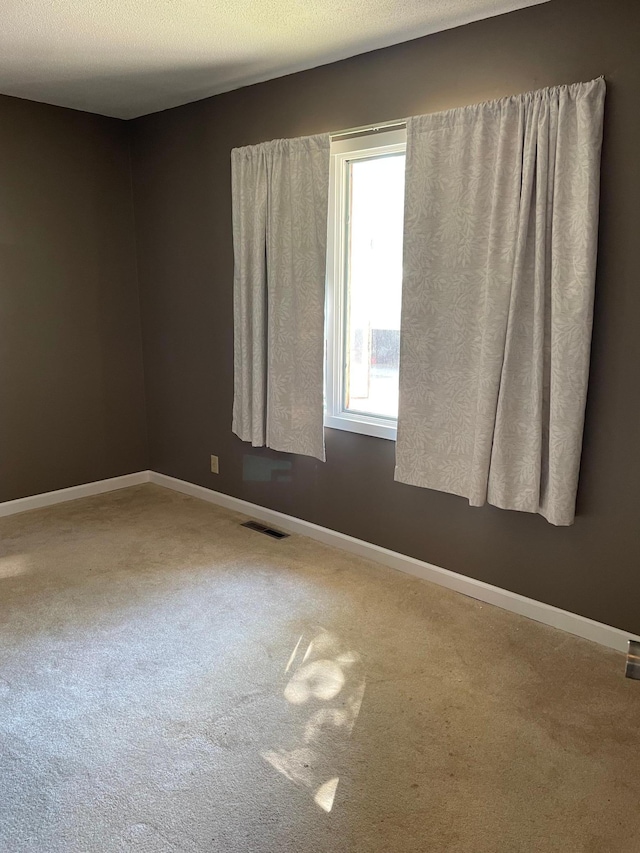 spare room with a textured ceiling and carpet flooring