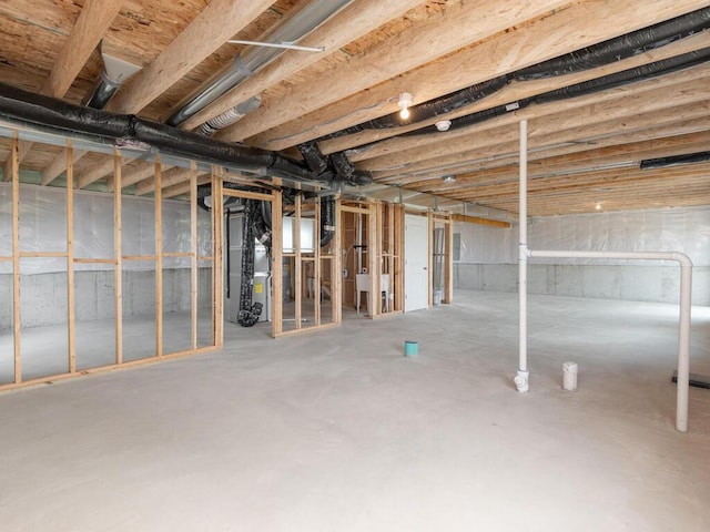 basement with heating unit