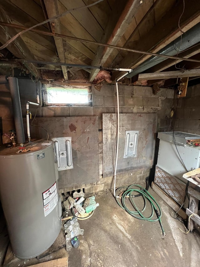 basement with water heater