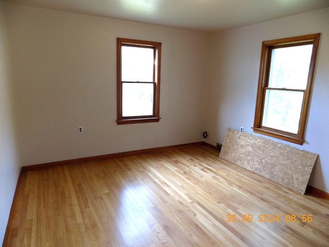 empty room featuring plenty of natural light and light hardwood / wood-style floors