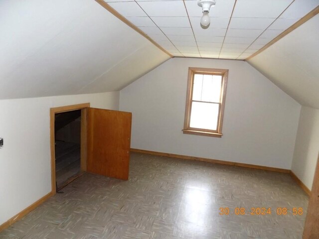 additional living space featuring lofted ceiling and wood-type flooring