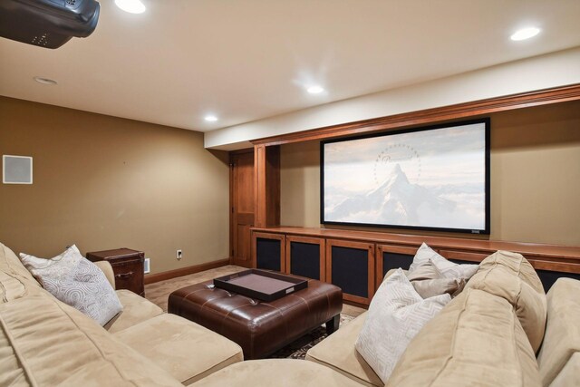 home theater featuring carpet