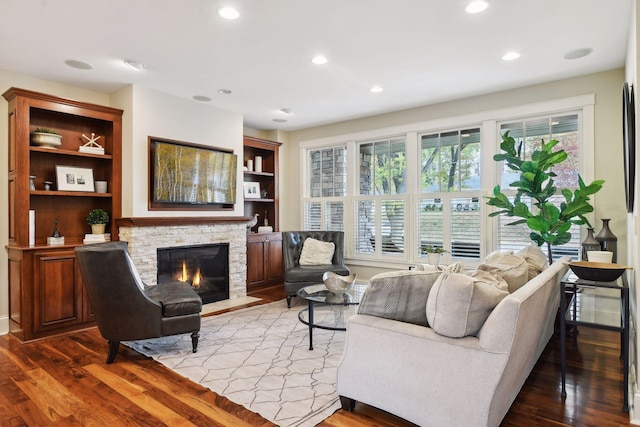 living room featuring a fireplace and light hardwood / wood-style floors