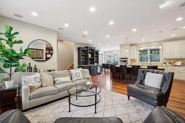 living room with light wood-type flooring