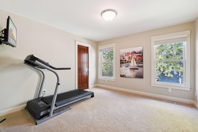 exercise room featuring carpet and plenty of natural light