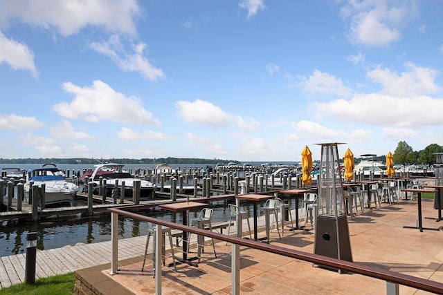 view of dock with a water view