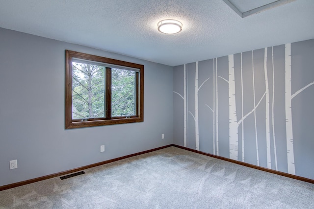 carpeted spare room with a textured ceiling