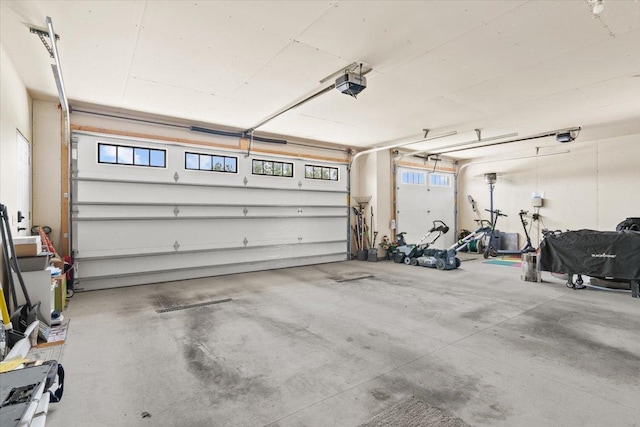 garage with a garage door opener