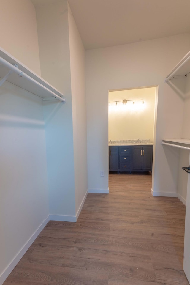 walk in closet featuring hardwood / wood-style flooring and sink