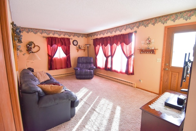 102 6th St SW, Red Lake Falls, MN 56750 - carpeted living room with a baseboard heating unit