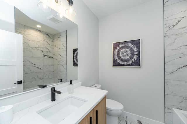 2665 Timber Oaks Rd SW, Rochester, MN 55902 - full bathroom with marble look tiles, vanity, a tub, and a shower