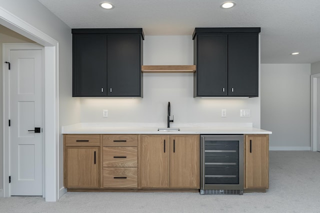 2665 Timber Oaks Rd SW, Rochester, MN 55902 - indoor bar featuring beverage cooler, light carpet, and recessed lighting