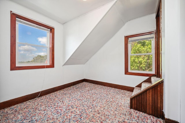 additional living space with vaulted ceiling and baseboards