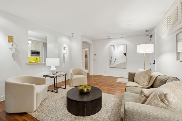 living room with hardwood / wood-style floors