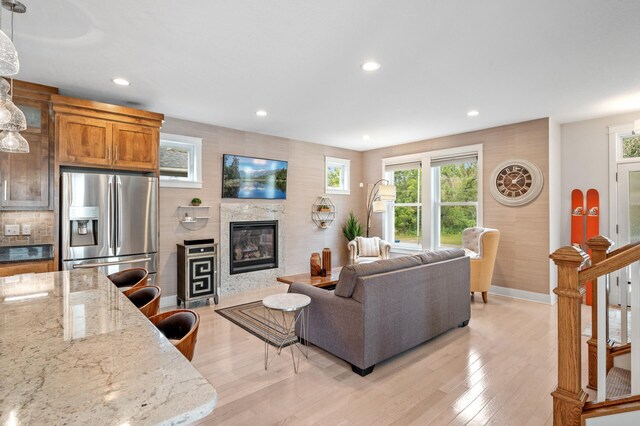 living room featuring light wood-type flooring