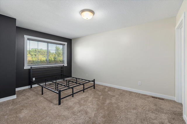 interior space with light carpet and a textured ceiling