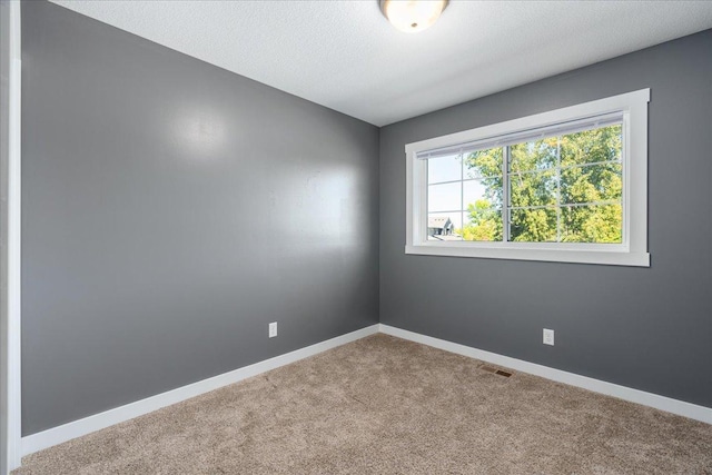 carpeted empty room featuring a textured ceiling