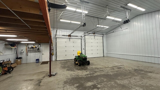 garage with metal wall