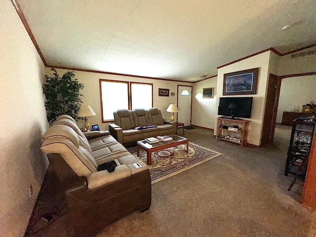 50370 Turtle River Rd, Marcell, MN 56628 - carpeted living room featuring crown molding and a textured ceiling