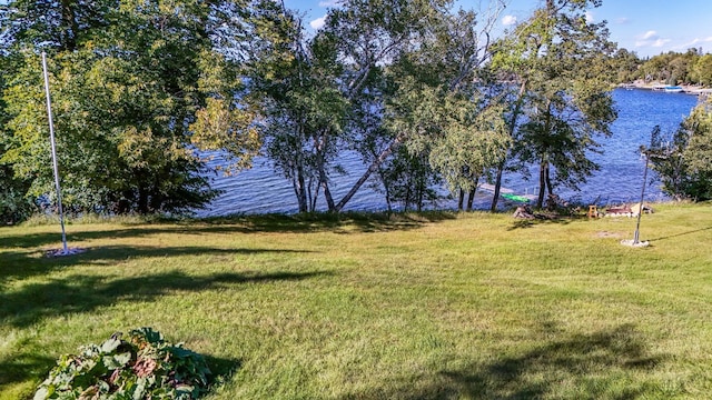 view of yard with a water view