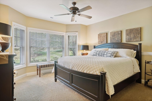 bedroom featuring ceiling fan and carpet floors