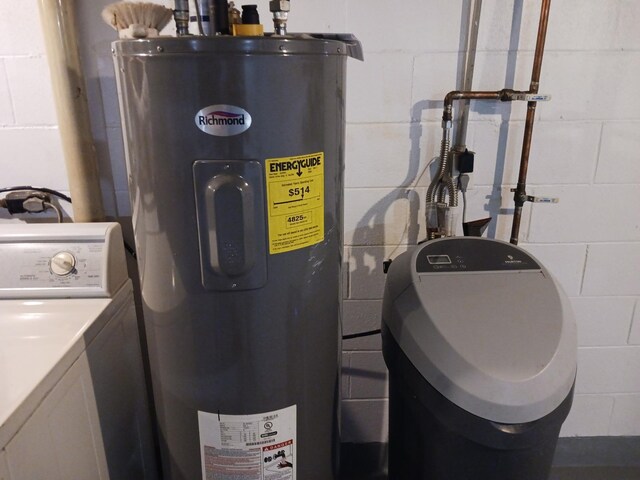 utility room featuring washer / dryer and electric water heater