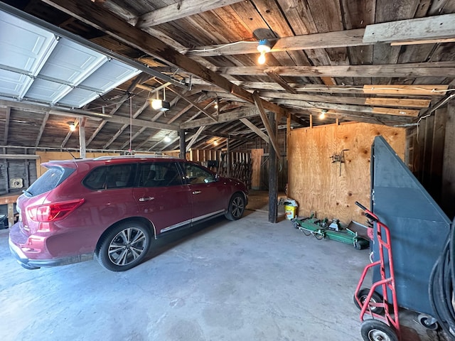 garage with a garage door opener