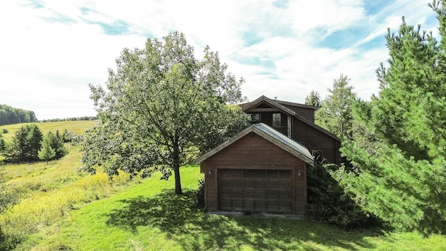 garage with a rural view