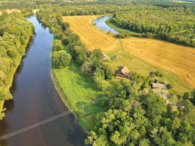 aerial view featuring a rural view and a water view