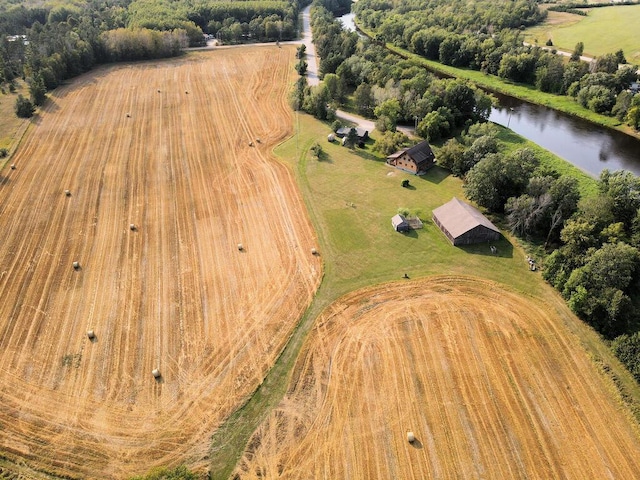 bird's eye view with a rural view and a water view