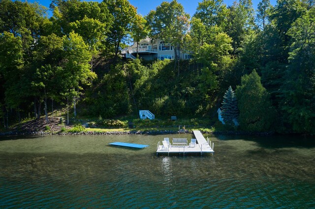 view of dock featuring a water view