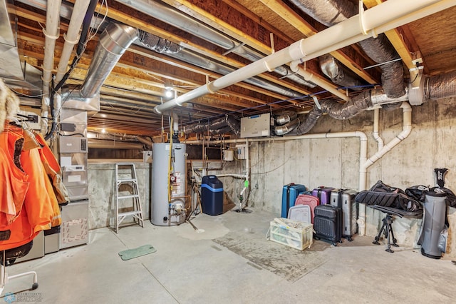 unfinished basement featuring gas water heater