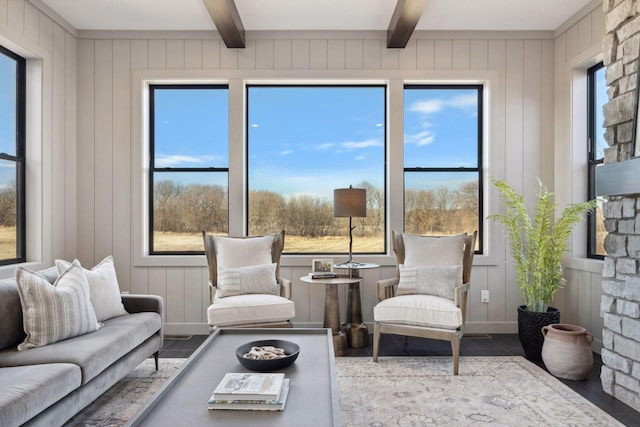 sunroom / solarium with beamed ceiling