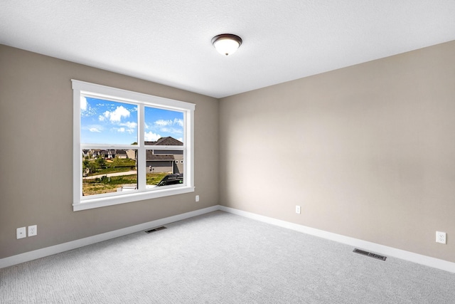 spare room featuring a textured ceiling and carpet flooring